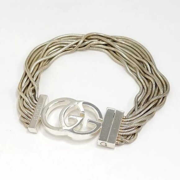 GUCCI Multi Strand G Logos Bracelet 7.5" Silver 925 Auth w/Box #783-32 - Picture 5 of 16